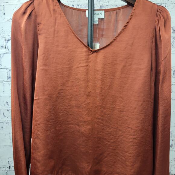 Carmen Burnt Orange‎ Pleated V-Neck Top, Size Small, Luxe Look, New With Tags! - Picture 2 of 4